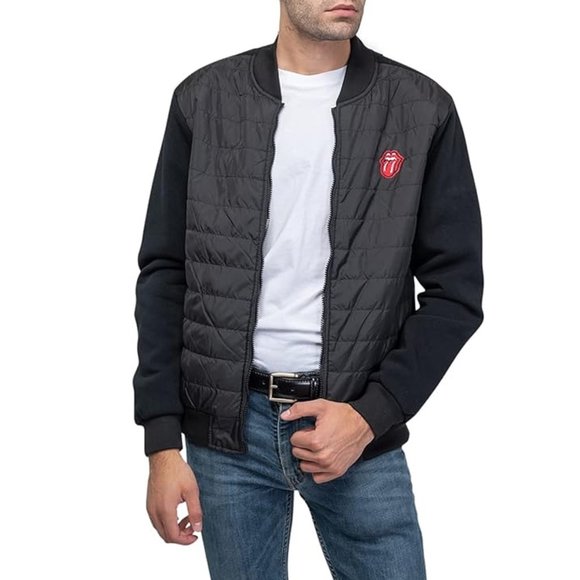 The Rolling Stones Quilted Jacket Classic Tongue Band Logo rock Official L NWT - Picture 2 of 9